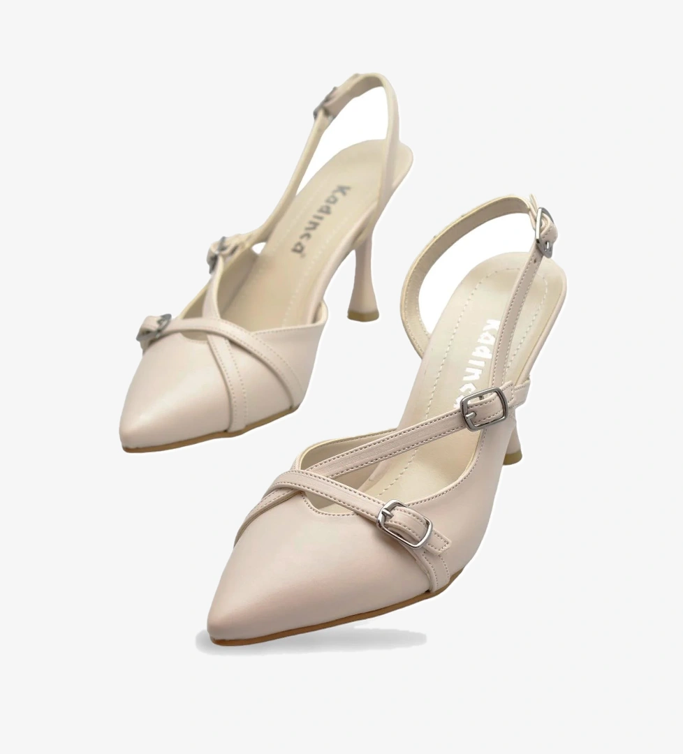 1098 Arkası Açık Kadın Topuklu Ayakkabı 7 cm Abiye Düğün Nişan Kına Gecesi Kdnca