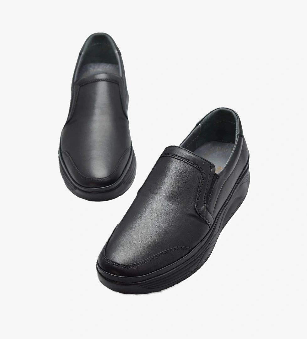 Ayakkabı Burada 4343 Ortopedik Taban Siyah Hakiki Deri Erkek Ayakkabı Mevsimlik Yürüyüş Ayakkabısı Kavisli Taban model görseli