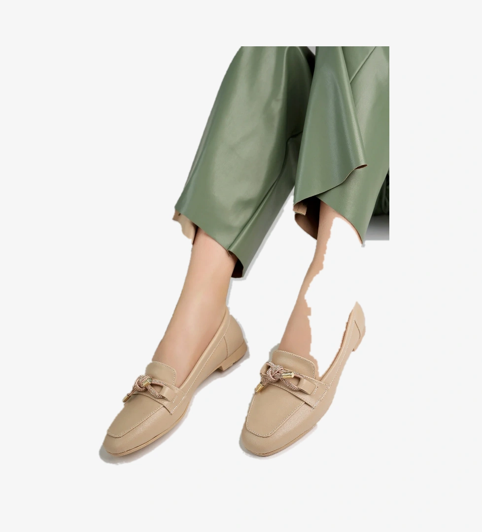 Kadın Yazlık Rahat Hafif Taşlı Toka Babet Ayakkabı .030 Ten