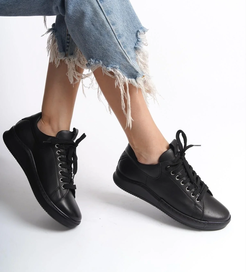 Harry Siyah Hakiki Deri Sneaker Kadın Günlük Spor Ayakkabı - Görsel 1