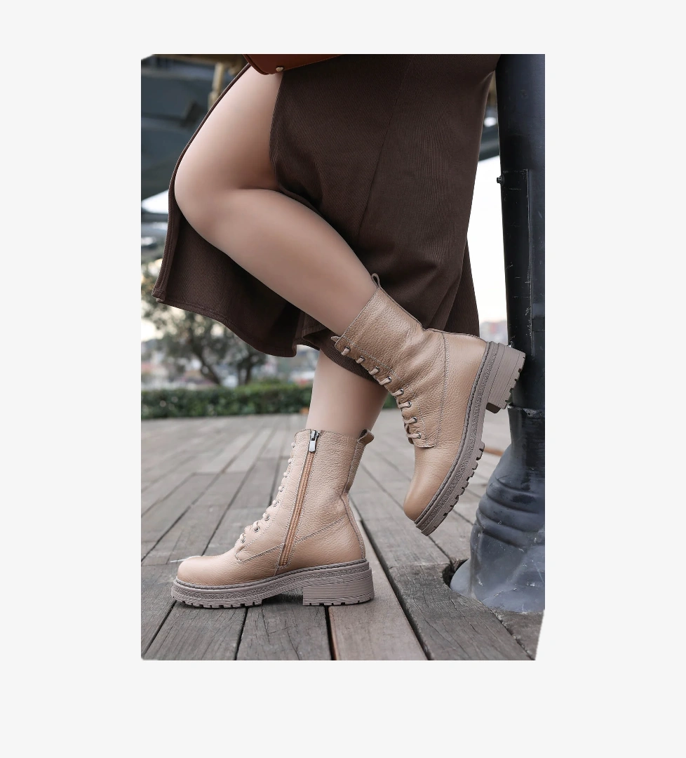 Hakiki Deri Kürklü Kadın Kalın Taban Bot 257KZA621 - Görsel 1