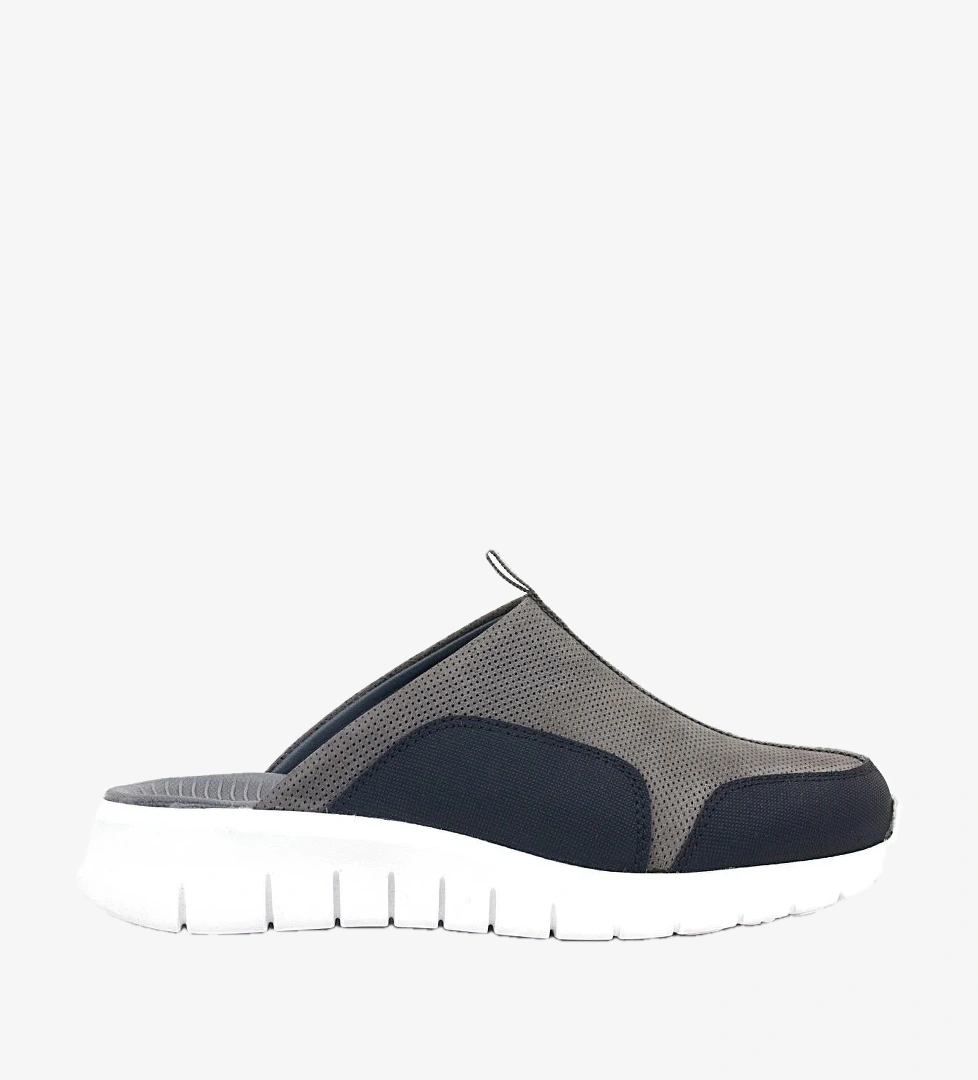 Hakiki Deri Gri Siyah Comfort Spor Terlik - Görsel 1