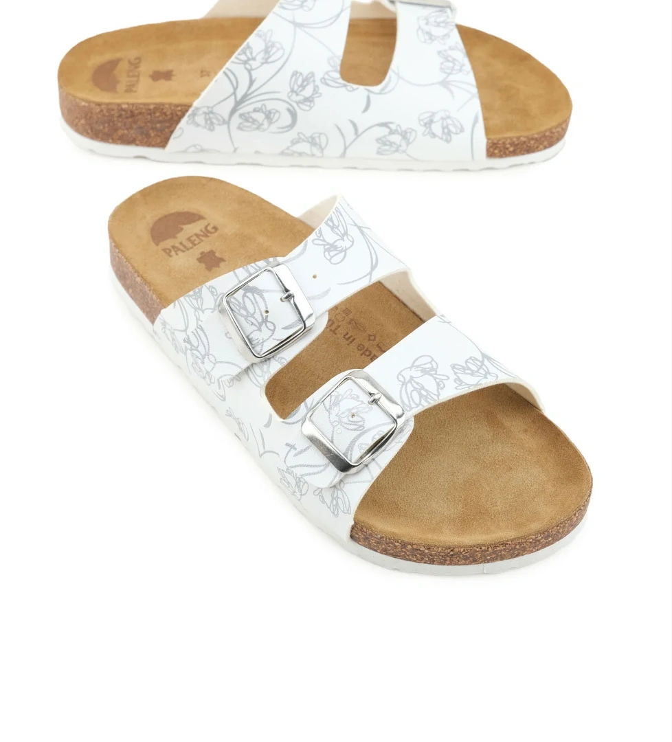 Gezer İç Taban Hakiki Deri Mantar Taban İki Toka Ayarlanabilir Rahat Taban Günlük Kadın Terlik - Görsel 1