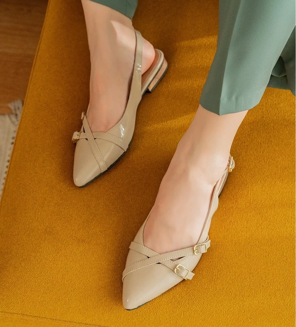 Pably Bej Rugan ( 2 cm Topuklu ) Sivri Burun Ayakkabı