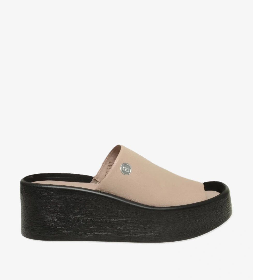 D24Yt-2315Z Dolgu Topuk Günlük Krem Kadın Terlik - Görsel 1