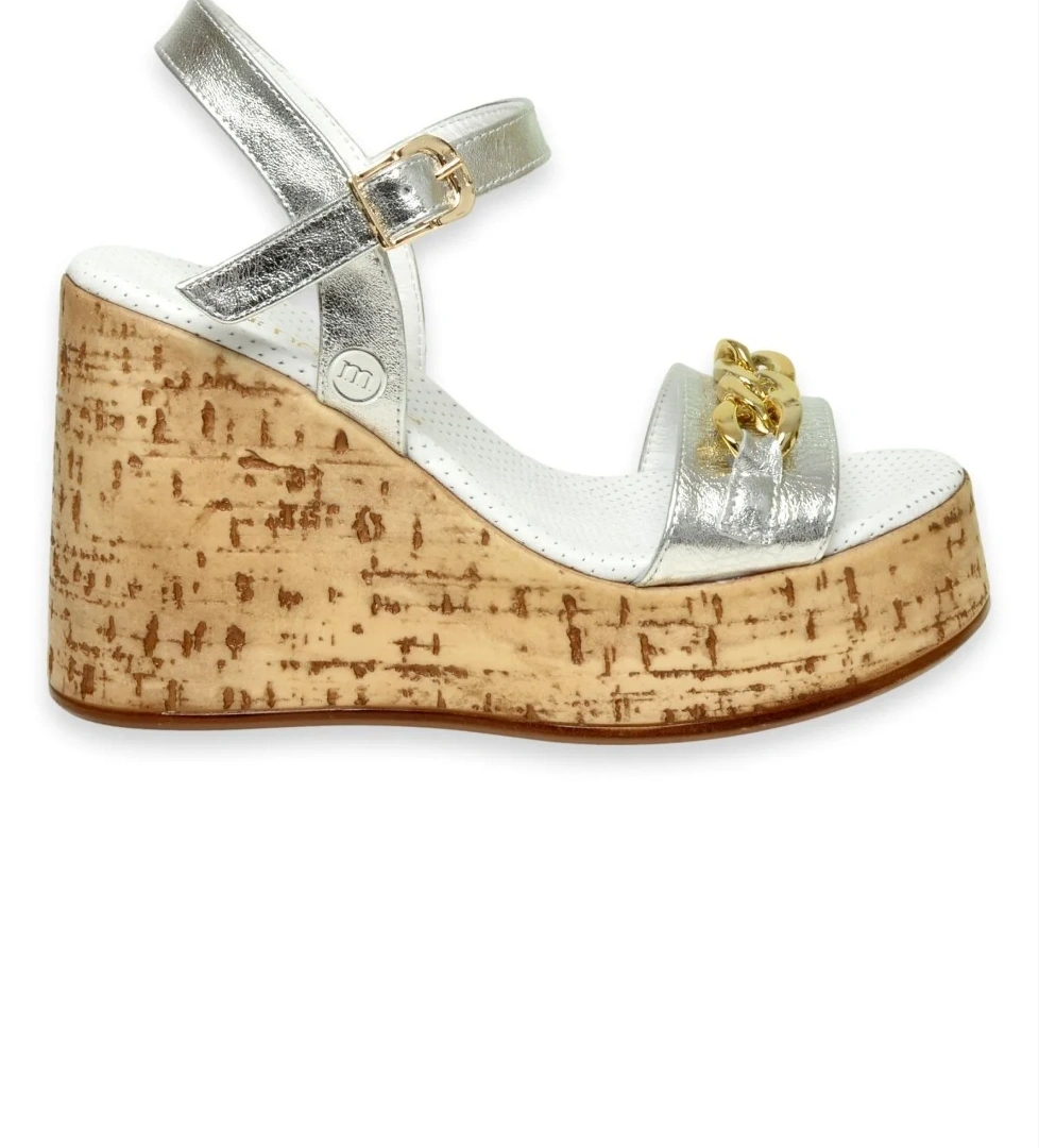 D24Ys-1415Z Dolgu Topuk Gümüş Kadın Sandalet - Görsel 1