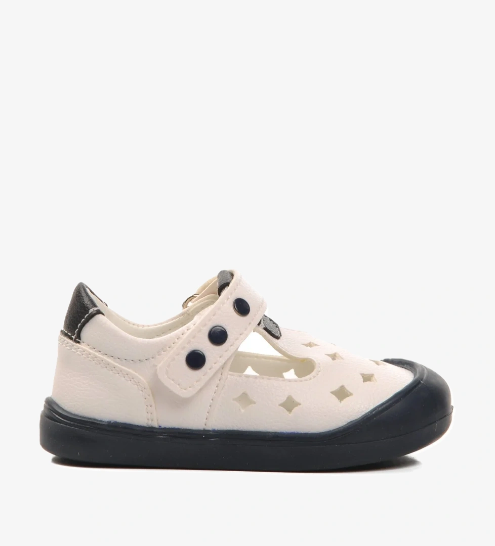 24-414 Beyaz-Lacivert Cırtlı Bebek Günlük Ayakkabı - Görsel 1