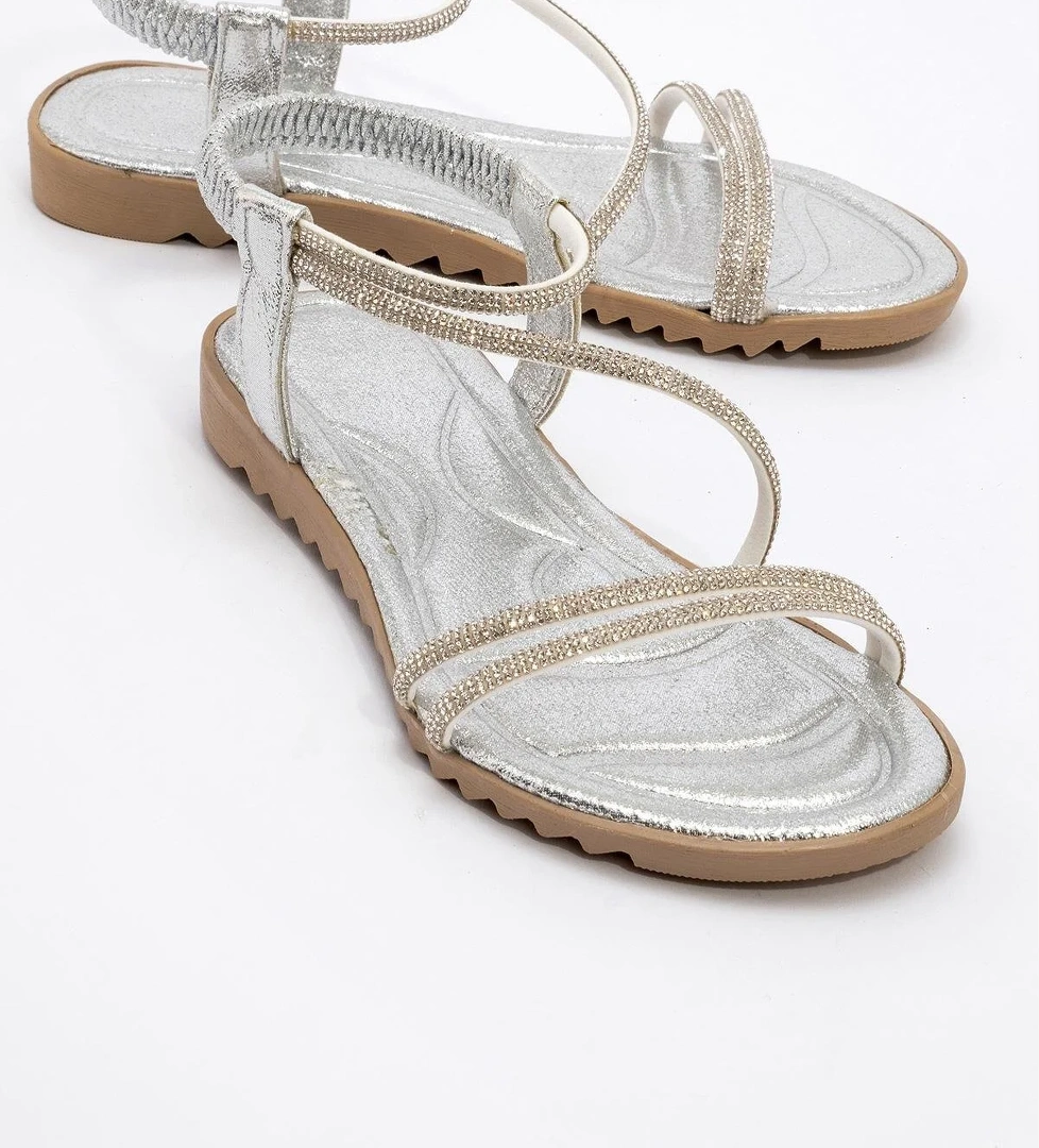 Kadın Çapraz Taşlı Sandalet GÜMÜŞ