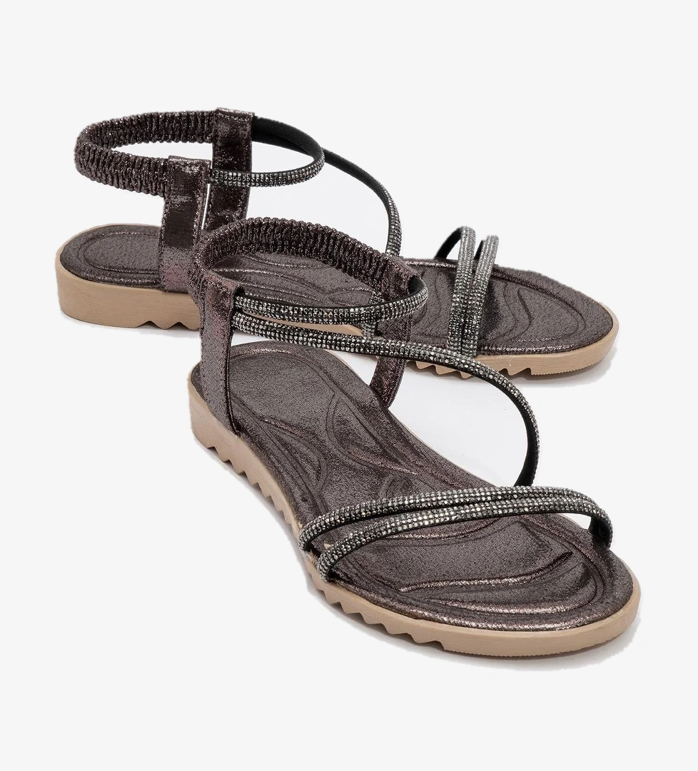 Kadın Çapraz Taşlı Sandalet PLATİN