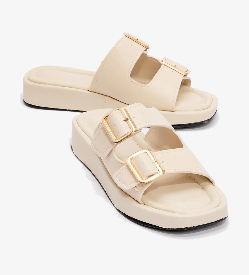 Kadın Çift Tokalı Terlik BEJ