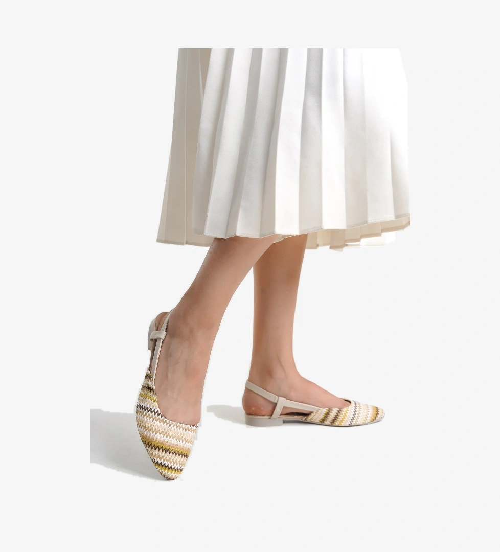 Tomiross Gısele Bej Mavi Kadın Hasır Detay Günlük Rahat Şık Sivri Burun Klasik Topuklu Ayakkabı Gisele-1980 model görseli