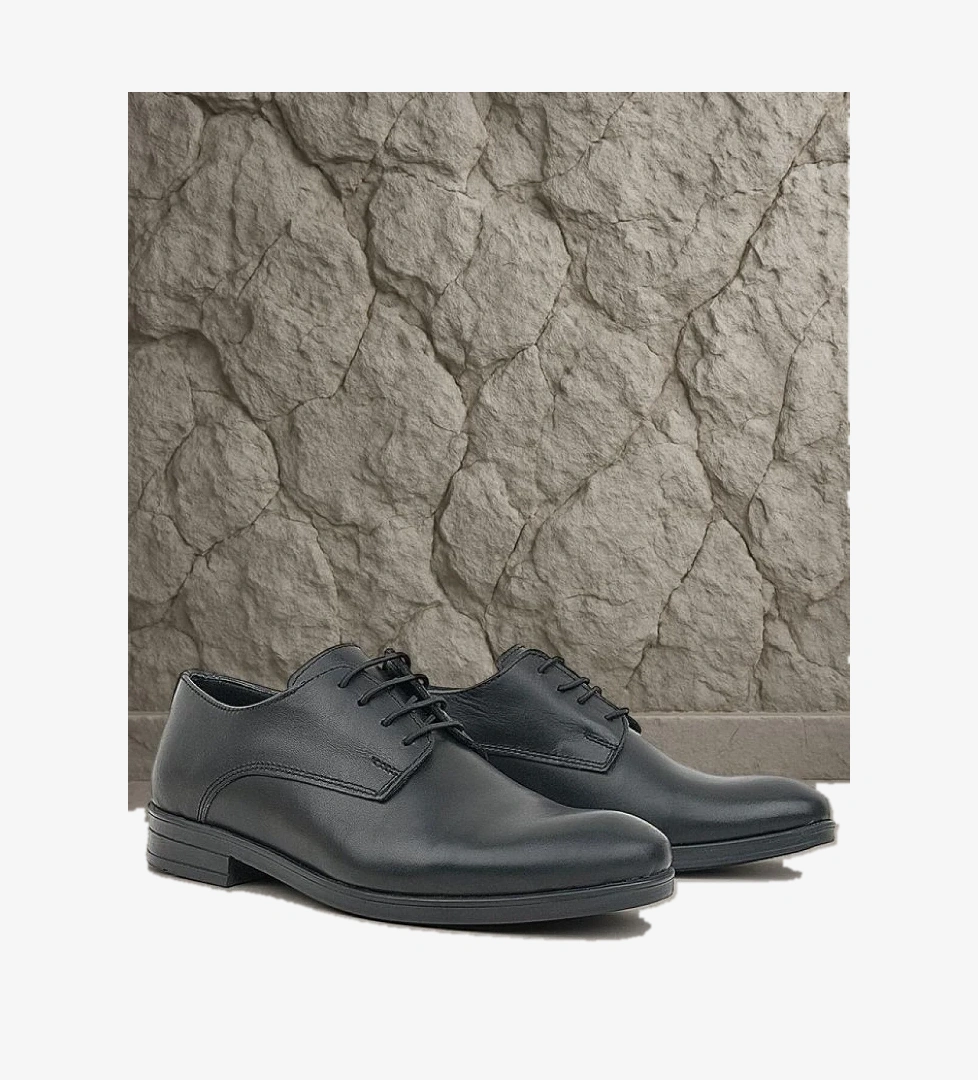 Hakiki Deri Siyah Cilt Bağcıklı Oxford Çocuk Ayakkabı - Görsel 1