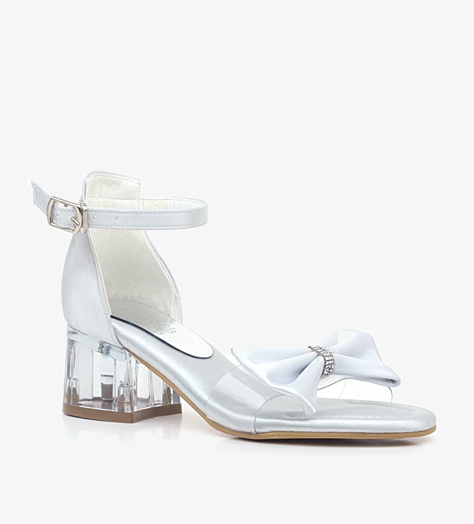 Hapshoe Kids Jessie Gümüş Saten Kurdeleli Kız Çocuk Topuklu Ayakkabı model görseli