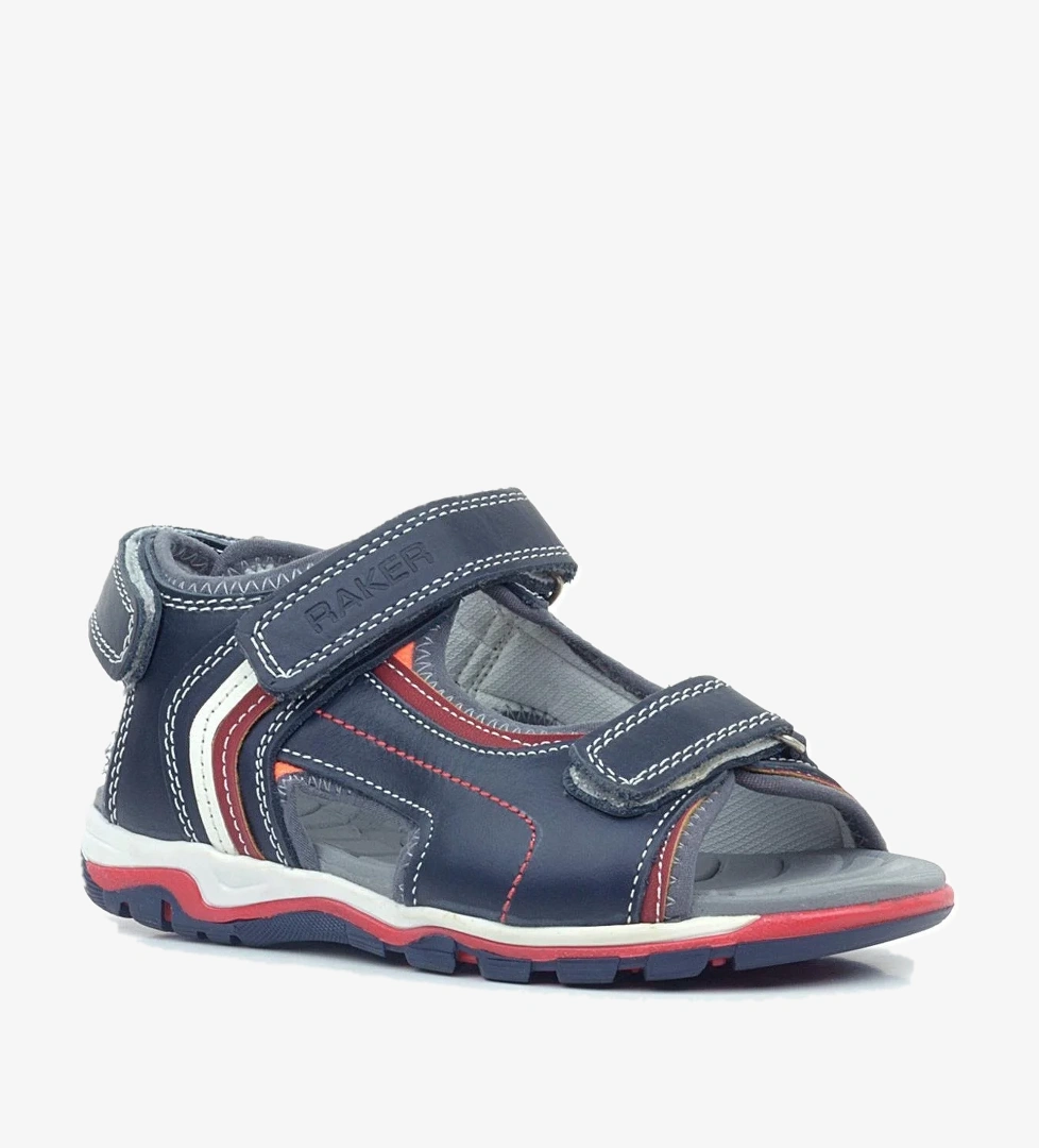 Hakiki Deri Beyaz Lacivert Cırtlı Erkek Çocuk Sandalet - Görsel 1