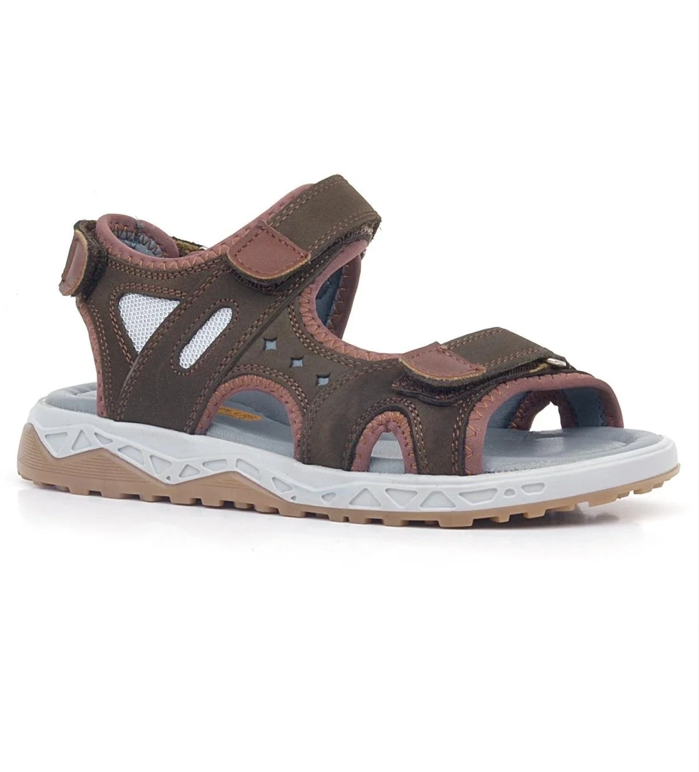 Rakerplus Hakiki Deri Koyu Kahverengi Cırt Cırtlı Çocuk Sandalet Ayakkabı model görseli