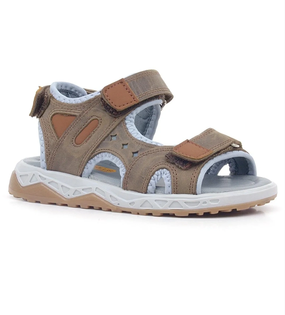 Hakiki Deri Kahverengi Cırt Cırtlı Çocuk Sandalet Ayakkabı - Görsel 1