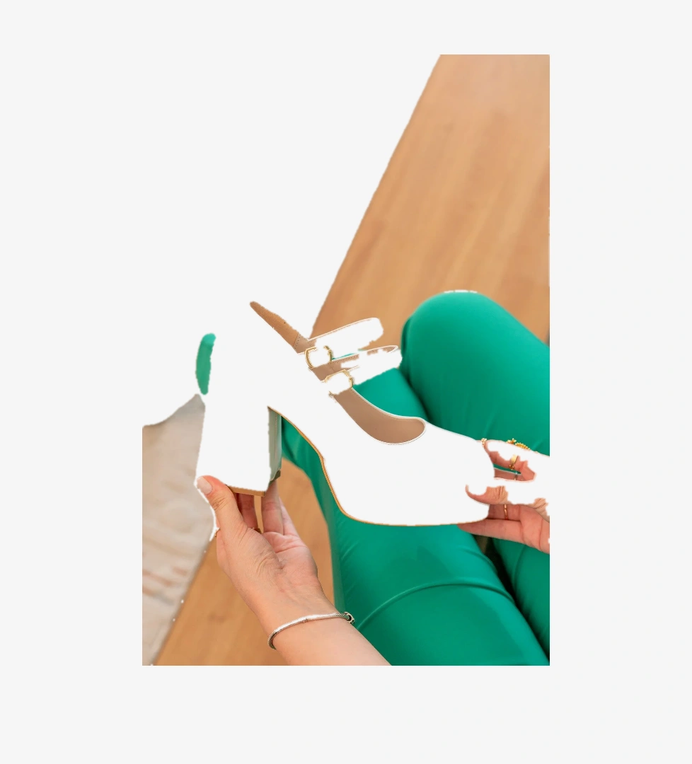 Divolya Kessie Bej Rugan ( 9 Cm Topuklu) Çift Tokalı Platformlu Topuklu Ayakkabı model görseli