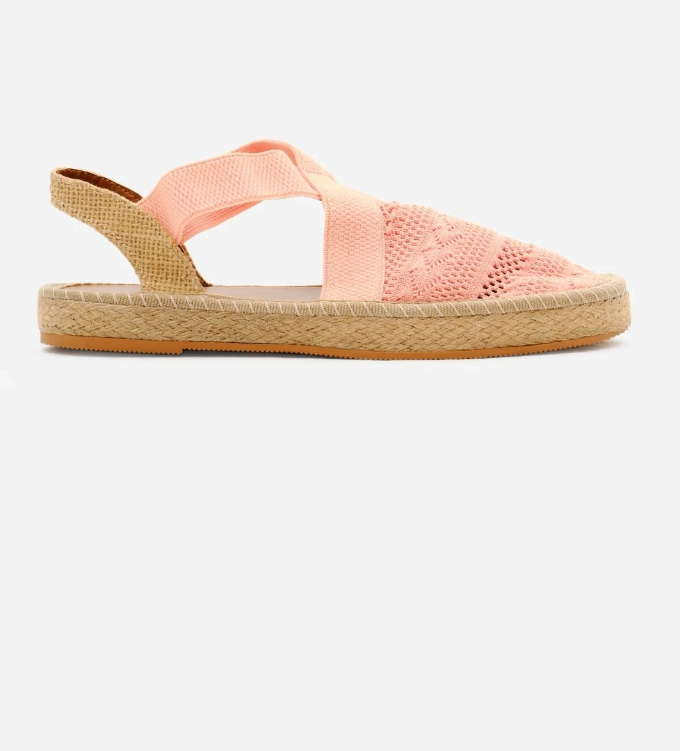 Kadın Pudra Önü Kapalı Çapraz Şeritli Hasır Hasır Triko Sandalet