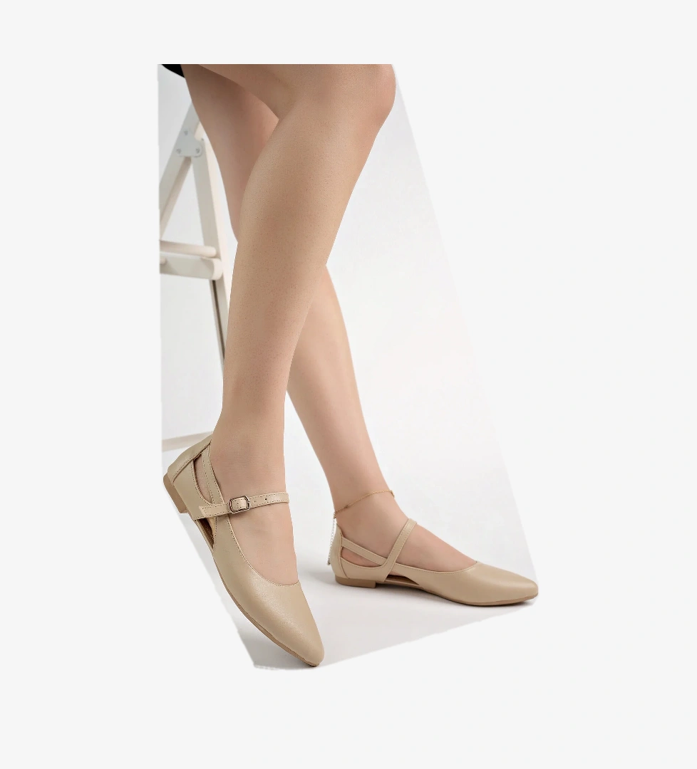 Kadın Yazlık Rahat Baretli Sivri Burun Babet Ayakkabı .2024.052 Bej