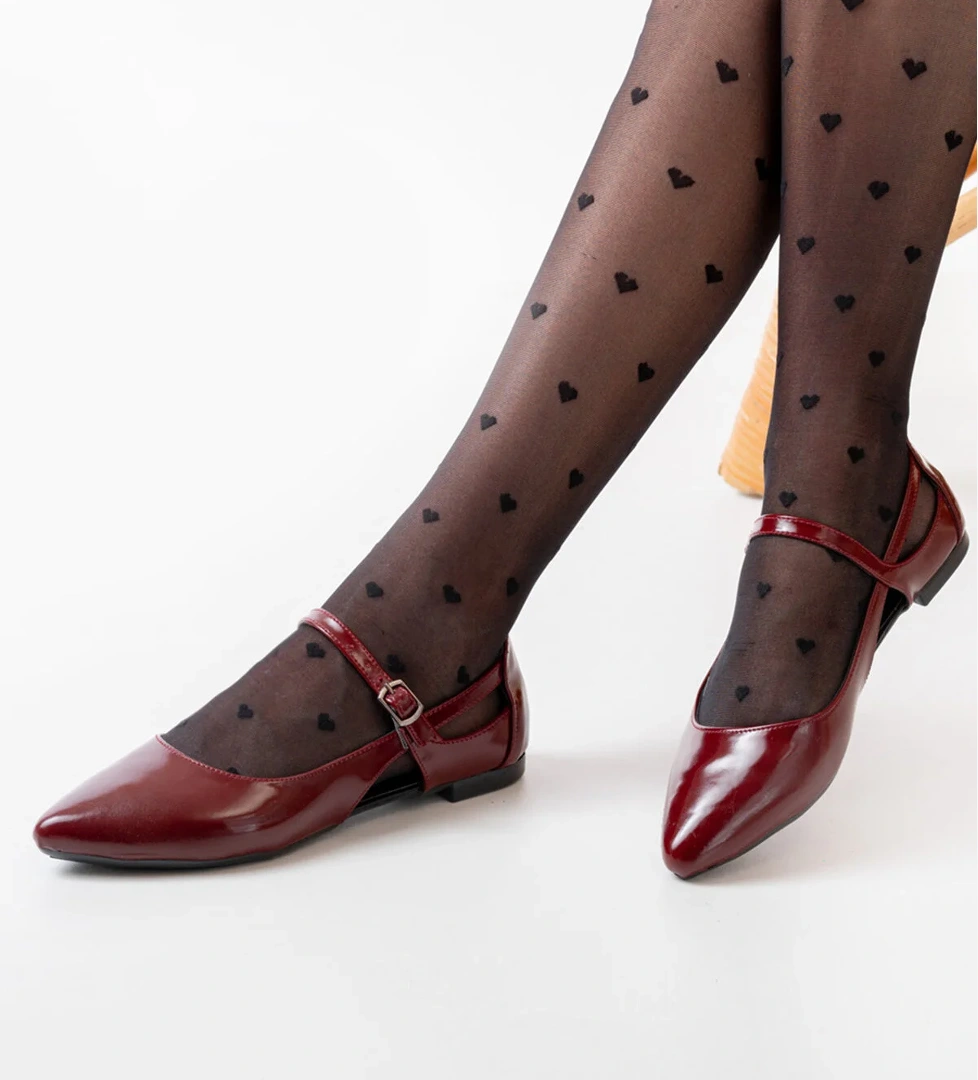 Kadın Yazlık Rahat Baretli Sivri Burun Babet Ayakkabı .2024.052 BORDO