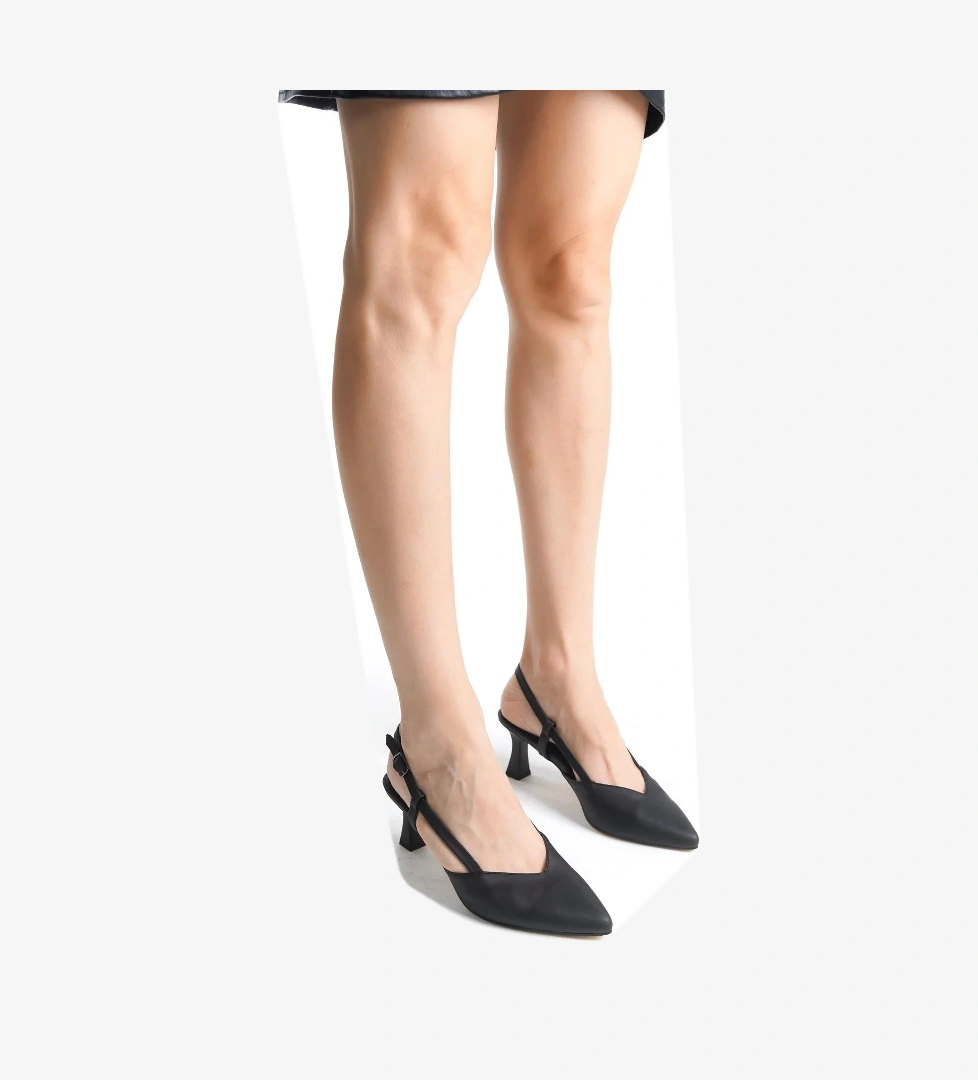 Modabuymuş Miniparis Gümüş Siyah Stiletto Arkası Açık Abiye Ayakkabı model görseli