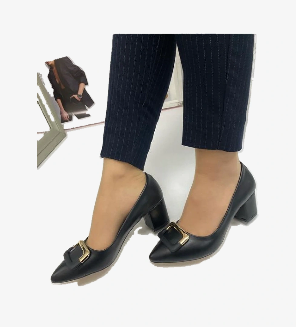 Feles Kare Toka Detaylı Kadın Klasik Topuklu Ayakkabı model görseli