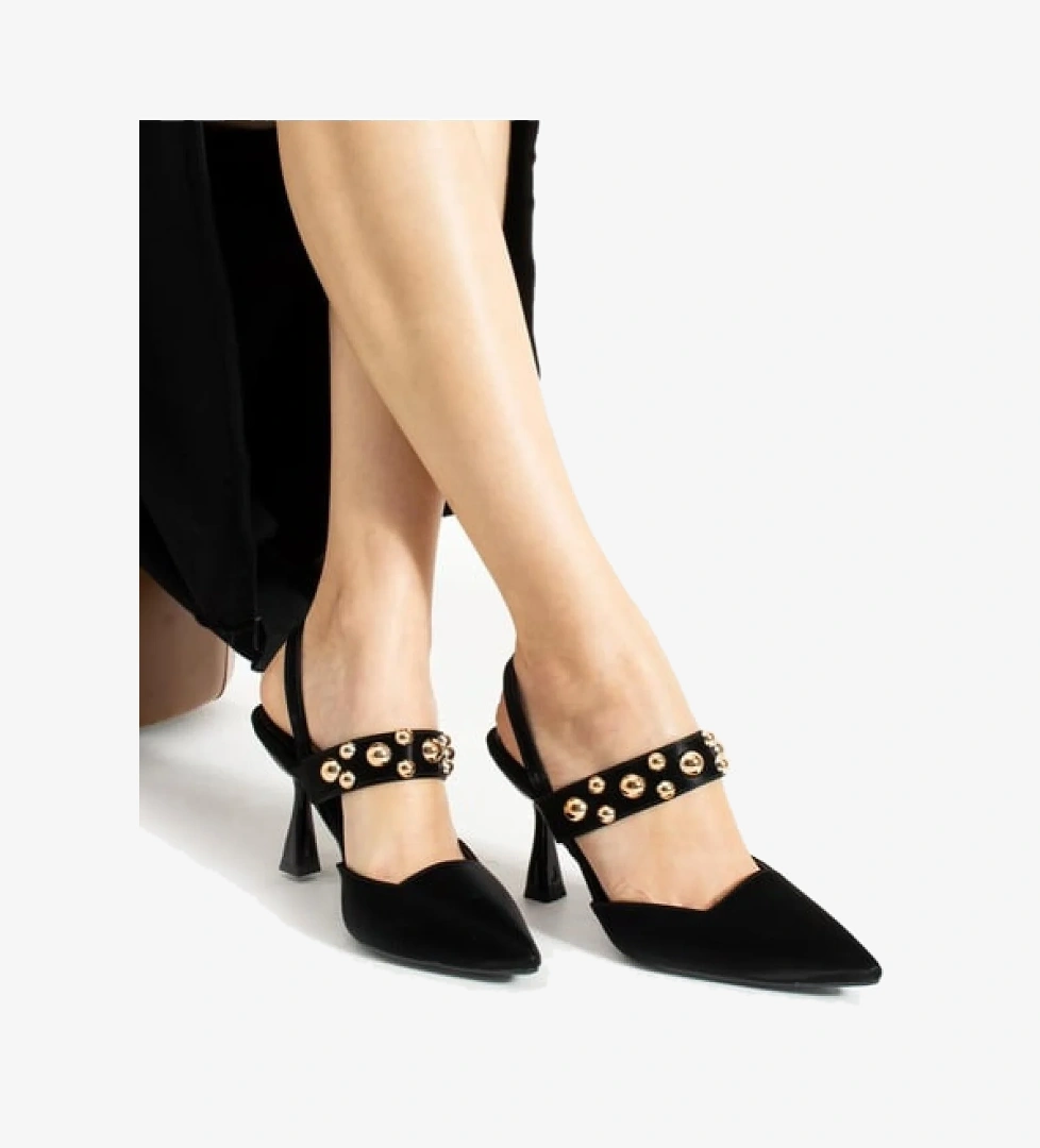 Zımba Detaylı Topuklu Arkası Açık Kadın Stiletto Ayakkabı