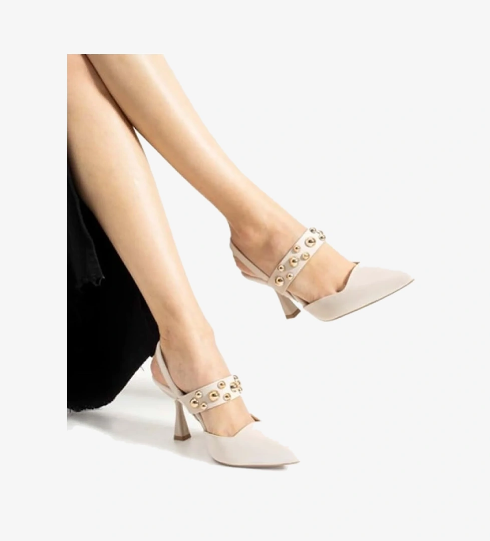 Zımba Detaylı Topuklu Arkası Açık Kadın Stiletto Ayakkabı