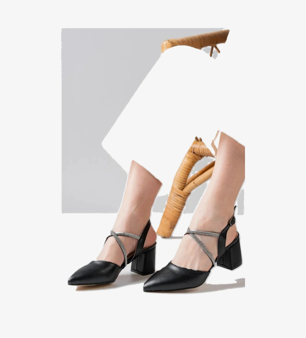 Çapraz Şerit Taş Detaylı Klasik Topuklu Kadın Ayakkabı - Görsel 1