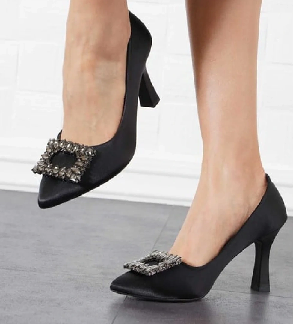 Kare Taş Detaylı Stiletto Kadın Topuklu Ayakkabı - Görsel 1