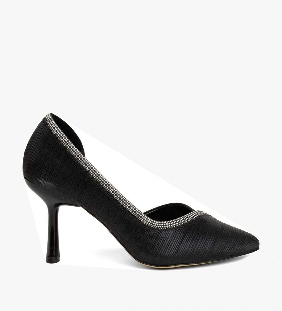 Feles Kadeh Topuk Saten Şerit Taşlı Stiletto Kadın Topuklu Ayakkabı model görseli