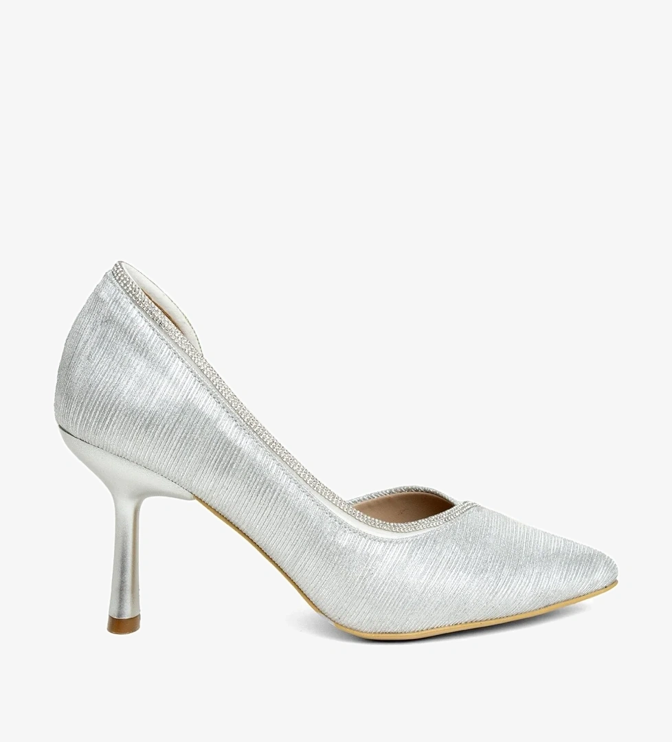 Kadeh Topuk Saten Şerit Taşlı Stiletto Kadın Topuklu Ayakkabı