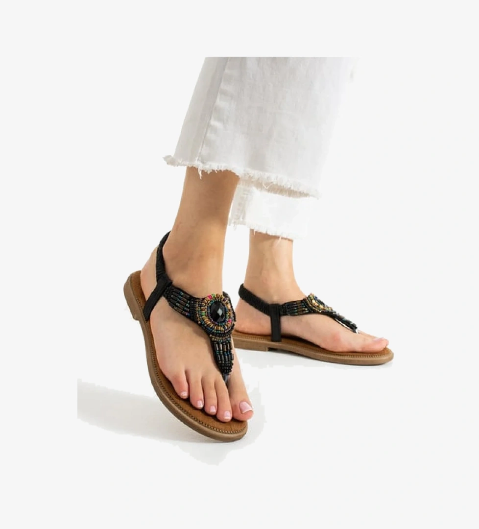 Taş Detaylı Parmak Arası Kadın Sandalet - Görsel 1