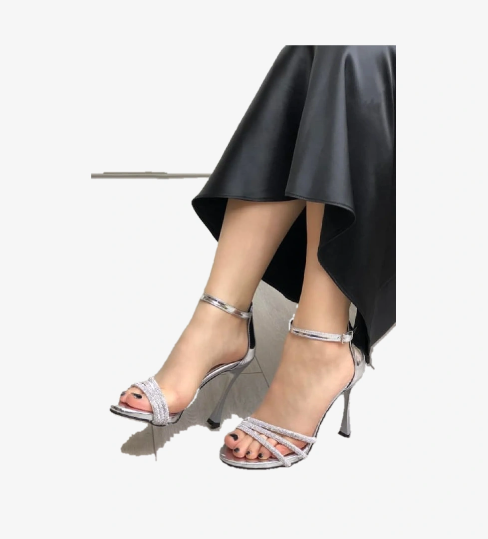 Feles Üç Şerit Taş Detaylı Platform 11 cm İnce Topuklu Kadın Ayakkabı model görseli