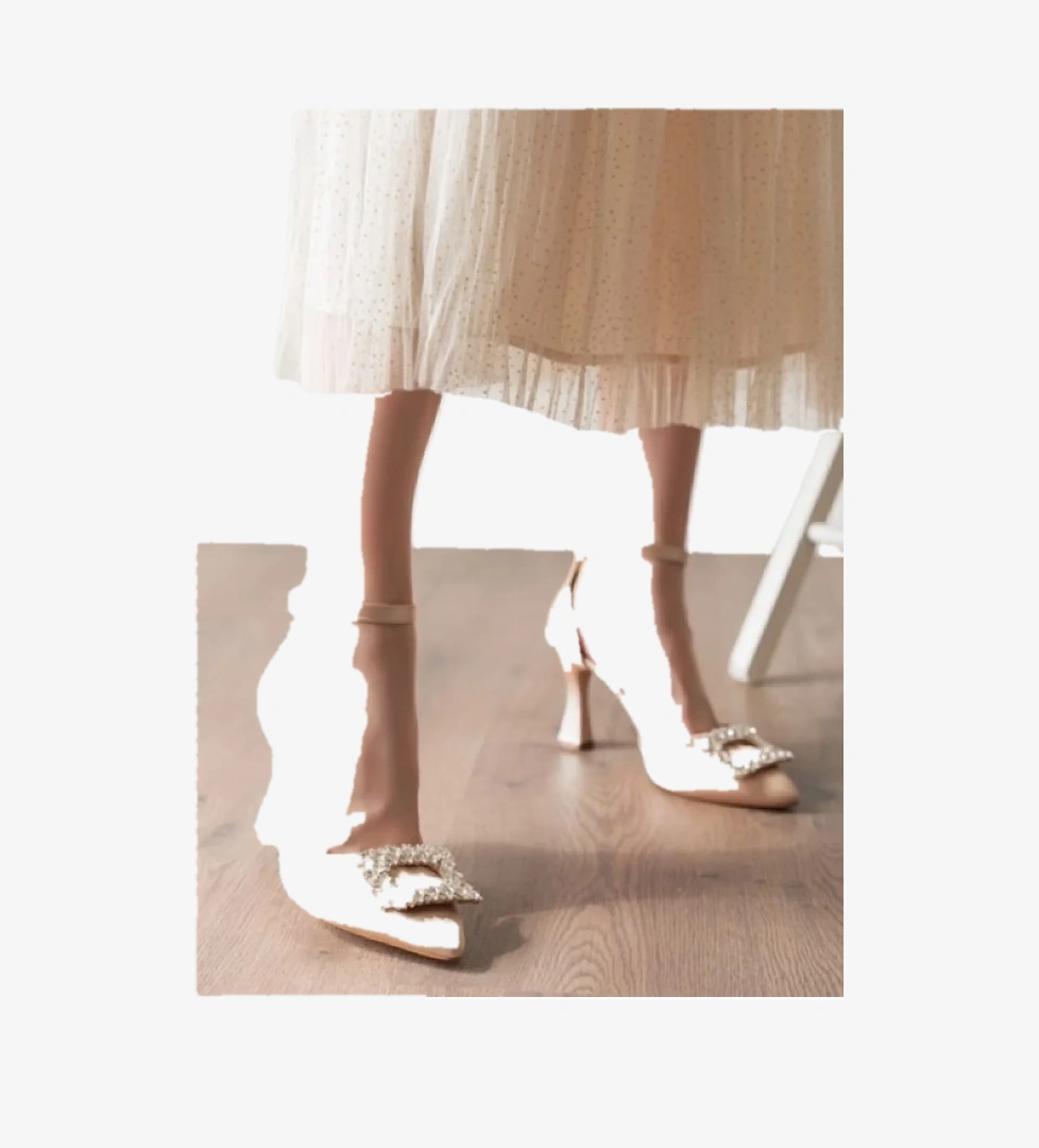 Kare Taş Detaylı Topuklu Kadın Abiye Ayakkabı