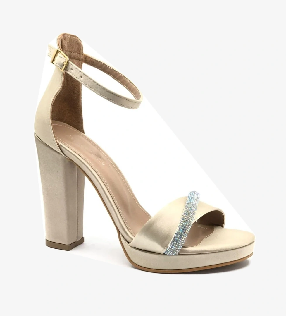 Şerit Taş Detaylı Tek Bant Platform 11 cm Topuklu Kadın Ayakkabı