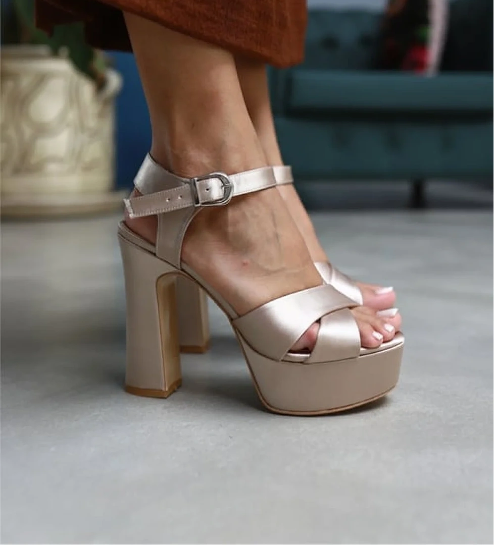 Çapraz 13 cm Yüksek Platform Topuklu Kadın Abiye Ayakkabı