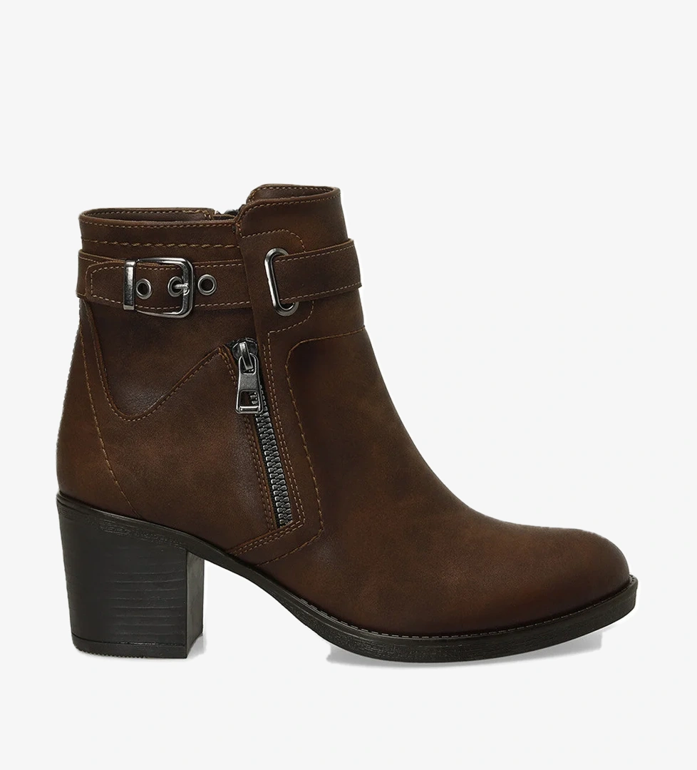 24K-1031 4PR Taba Kadın Topuklu Bot - Görsel 1