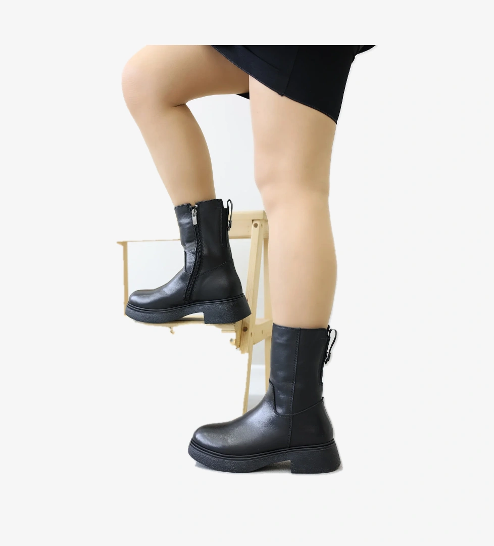 Hakiki Deri Kürklü Kadın Klasik Bot 124KZA2415 - Görsel 1