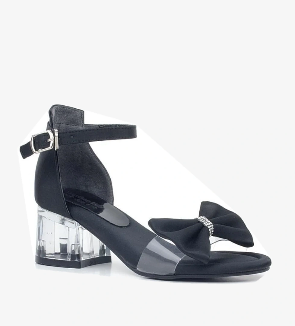 Hapshoe Kids Jessie Siyah Saten Kurdeleli Kız Çocuk Topuklu Ayakkabı model görseli