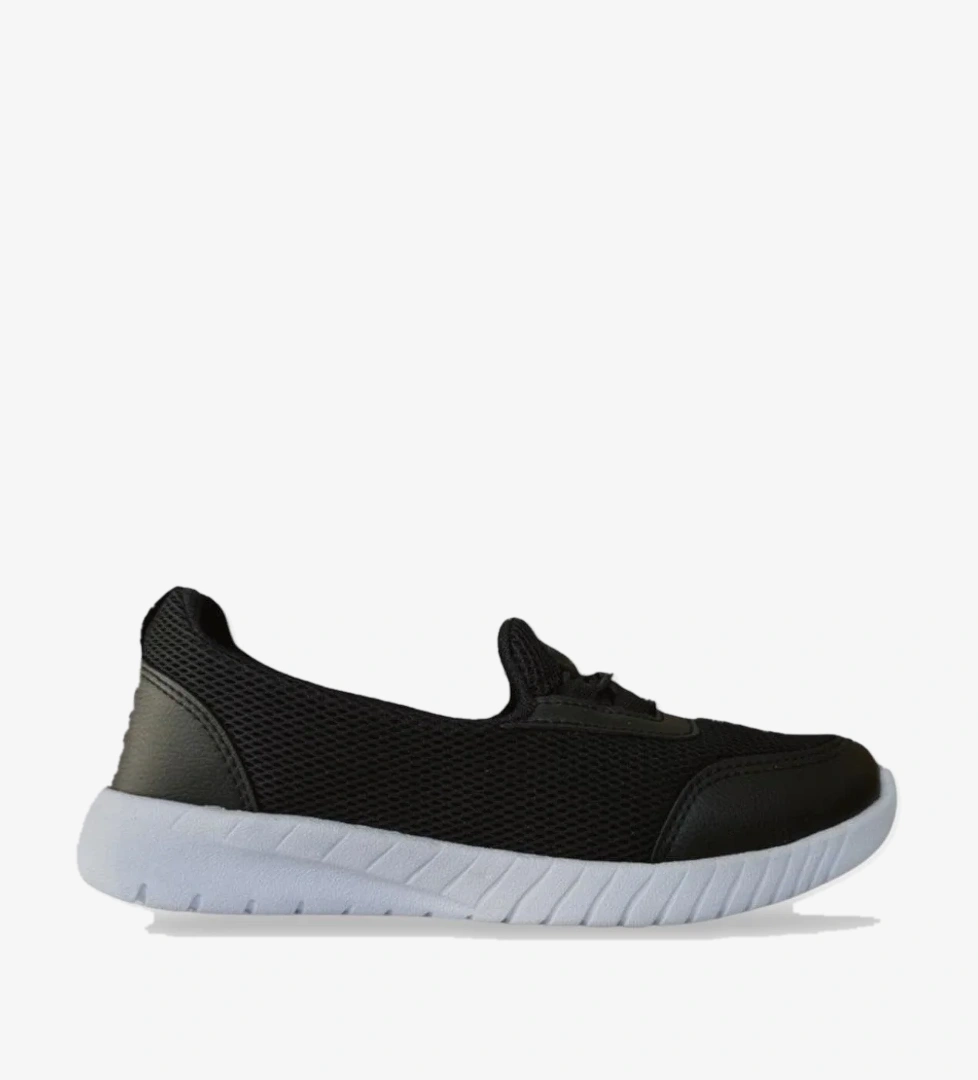 Akıllı Bağcıklı Çocuk Babet Ayakkabı SİYAH BEYAZ