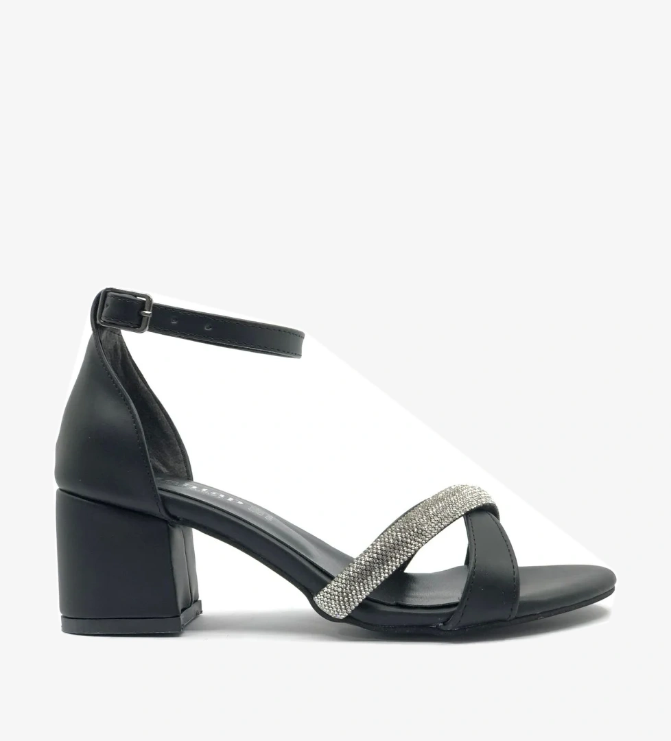 Çapraz Çift Şerit Taşlı 5 cm Kadın Topuklu Ayakkabı