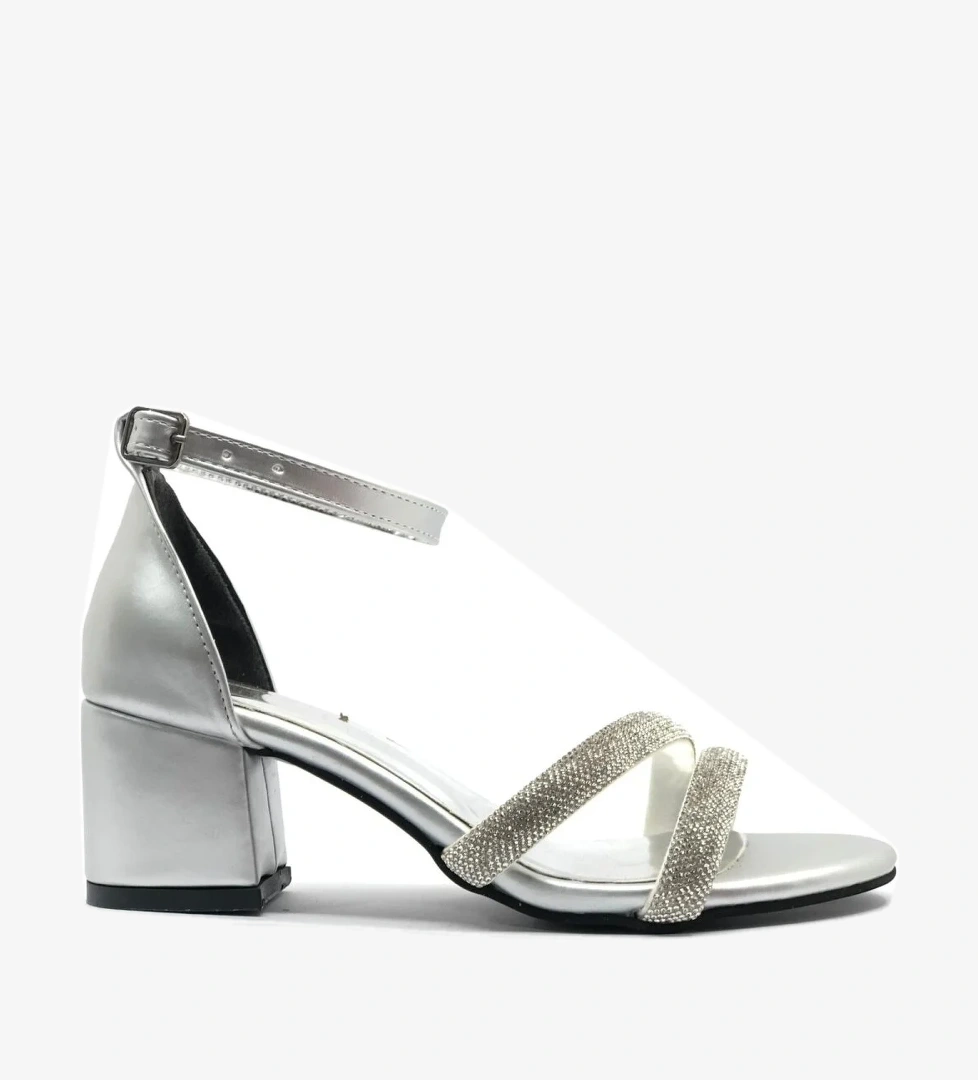 Çift Şerit Taşlı 5 cm Kadın Topuklu Ayakkabı