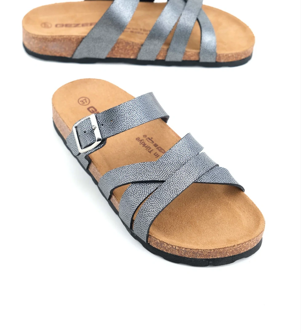 Kadın Yazlık Suni Deri Tek Toka Ayarlanabilir Mantar Taban Günlük Terlik - Görsel 1