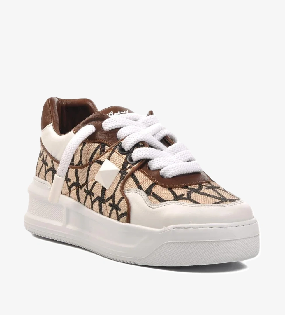 Premium 1306 Kahve-Beyaz Hakiki Deri Erkek Sneaker