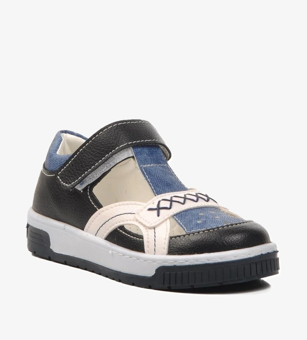 24-416-P Lacivert-Kot-Beyaz Cırtlı Erkek Çocuk Günlük Ayakkabı - Görsel 1