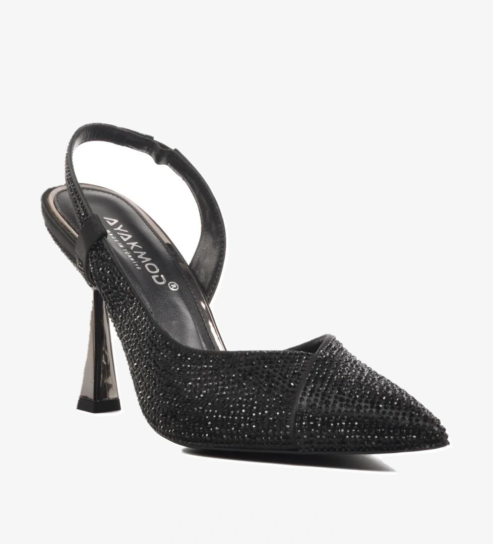 Ayakmod Siyah Kadın Topuklu Taşlı Abiye Ayakkabı 658209 model görseli