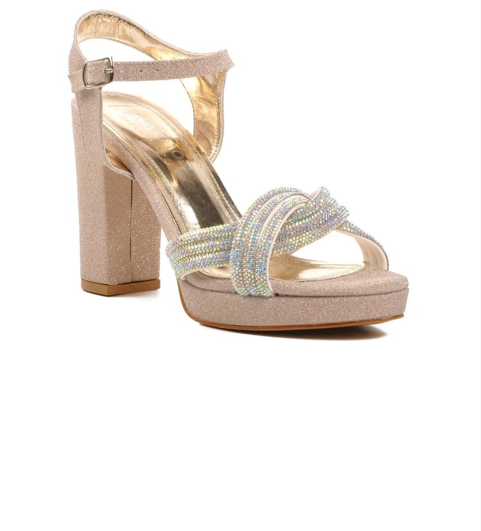 655325 Altın Kadın Topuklu Abiye Ayakkabı