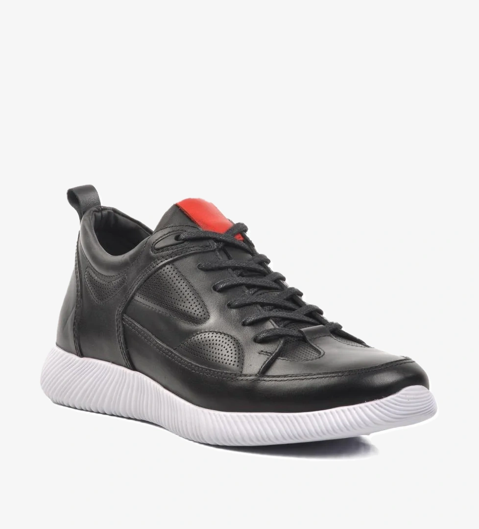 153-5253 Siyah-Beyaz Hakiki Deri Erkek Günlük Ayakkabı