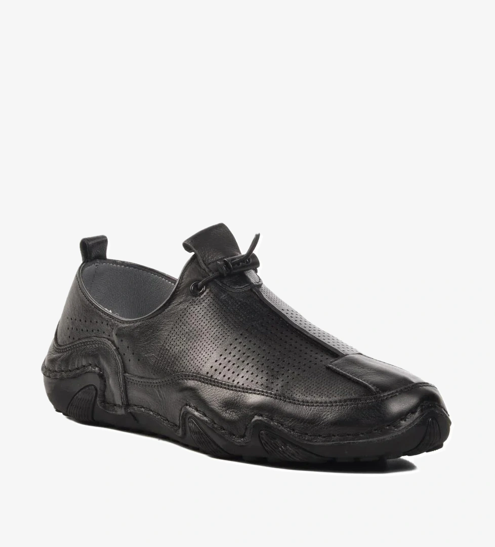 324-1 Siyah Hakiki Deri Erkek Günlük Ayakkabı - Görsel 1